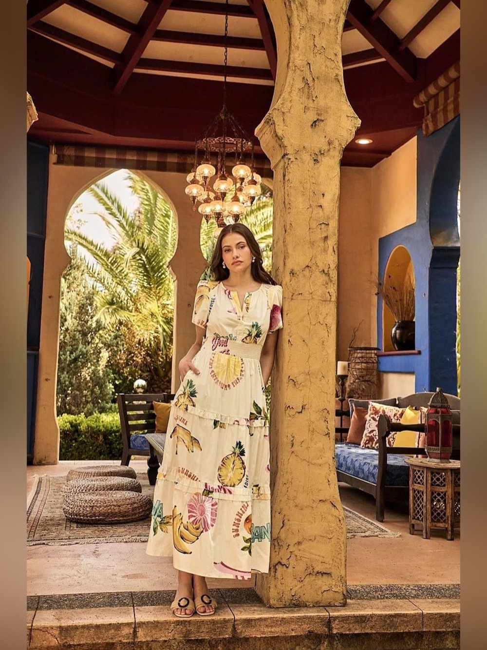 Sugarlips Zahra Island Palmer Poplin Tiered Maxi Dress
